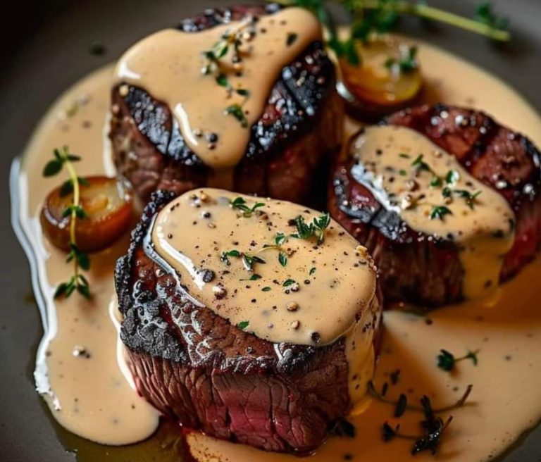 Seared Filet Mignon with Shallot Peppercorn Cream Sauce – RECIPES